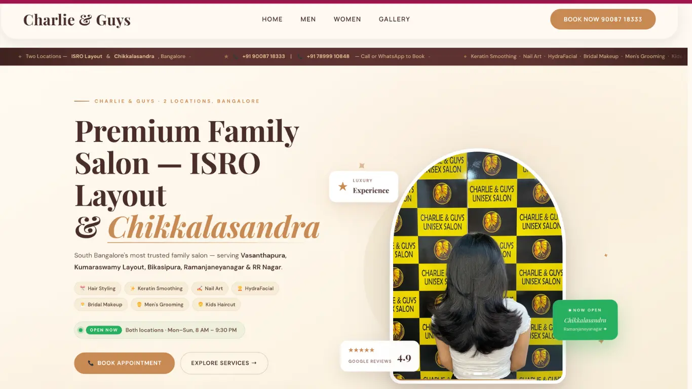 Freelance website design for beauty salons and wellness brands in India — booking, branding, local SEO